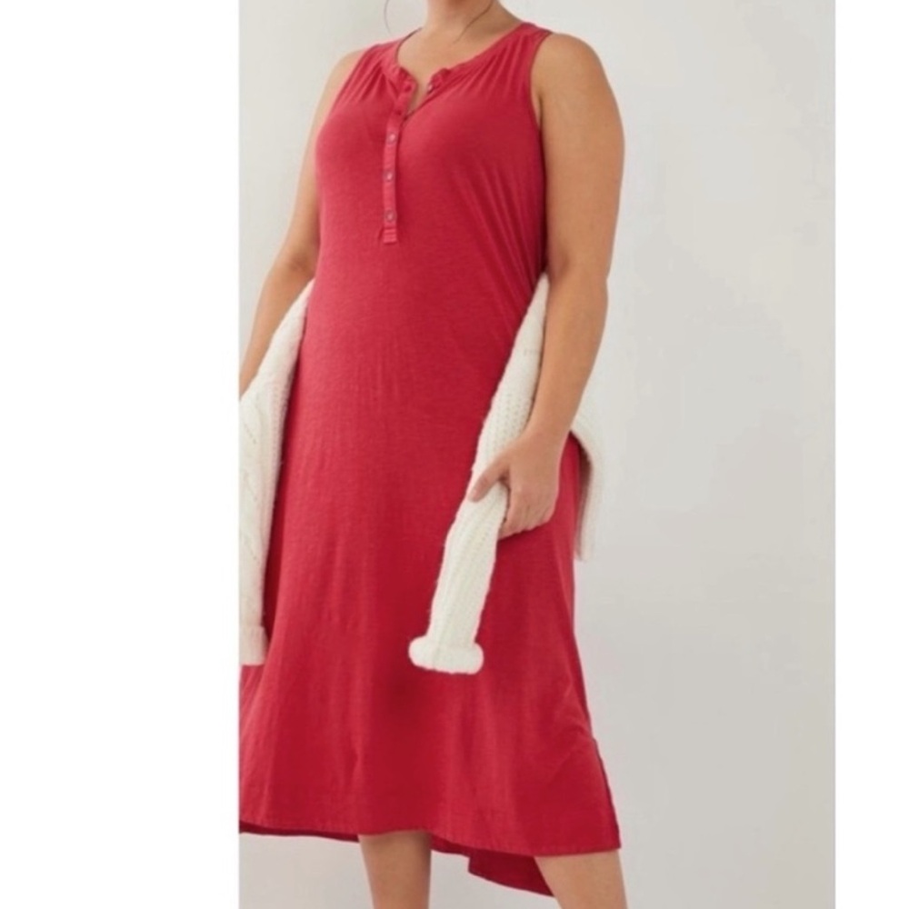 Anthropologie Sleeveless Red Midi Henley Dress